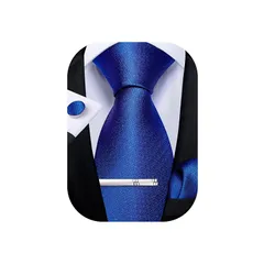 [DiBanGu] ネクタイ 無地 シルクネクタイ ハンカチ タイバー カフスボタン セット メンズ ビジネス 0