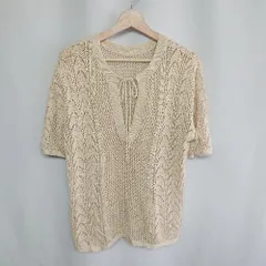 ◇ ⊂ LOWRYS FARM 透かし編み 半袖 ニット サイズF ベージュ レディース E  【1409100024784】