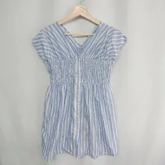◇ ⊂ ViS ビス ウエストゴム　ストライプ 半袖 ミニ ワンピース サイズM ブルー系 レディース E  【1409100025217】
