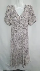 ◇ ◎●未使用● ⊂ JUNOAH ジュノア 総柄 半袖 ロング ワンピース サイズM パープル系 レディース E  【1409100025989】