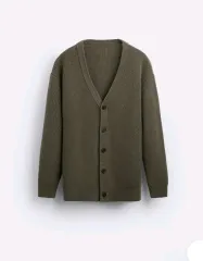 SM) ZARA ザラ カーキ ブラウン Vネック カーディガン ウールアクリル オーバーサイズ 9598 417