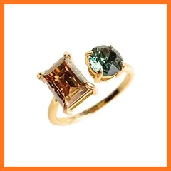 【新品】 [orie] 指輪 レディース フリーサイズ サイズ調整 オープンリング フォークリング ニッケルフリー ゴールド ご褒美 上品 (エリナイト, 調整可能, グリーン) 1