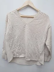 ◇ Θ allureville　アルアバイル Vネック　異素材 長袖 ニット　カットソー サイズ2 ベージュ レディース P  【1409250037689】