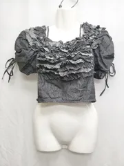 ◇ ⊂ NICE CLAUP ナイスクラップ ショート丈 半袖 フリル ブラウス サイズF ブラック系 レディース メンズ P  【1409250045370】