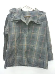 ◇ Θ yuw ユウ チェック柄 フリルカラー 長袖 ブラウス サイズF カーキ ダークグリーン系 マルチ レディース P  【1409250045172】