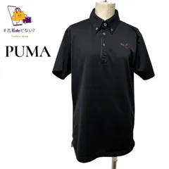 PUMA プーマ ゴルフ ポロシャツ 半袖 ボタンダウン 黒 ピンク 刺繍ロゴ M ワンポイント スポーツウェア 古着 スポーツライフスタイル