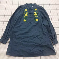 ◇ Θ 【ジュエティ jouetie】花柄刺繍 チャイナボタン ワンピース 長袖 Mサイズ ブルー系 レディース E  【1509190042986】