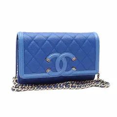 シャネル(Chanel) シャネル CCフィリグリー チェーンウォレット レディース ブルー 青 キャビアスキン A84451 ココマーク 長財布 ショルダーバッグ