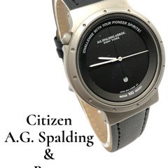 Citizen 시티즌 AG Spalding & Bros. 스폴딩 맨즈 손목시계 데이트 가죽 밴드 전지 신품 교환 가동품