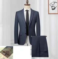 新品ウール混 セットアップスーツ メンズ 秋冬 厚手 ビジネススーツ 上下セット フォーマル ウエスト調節可能 スラックス/青灰