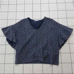 ◇ ⊂ オペークドットクリップ OPAQUE.CLIP レースフレアスリーブブラウス ネイビー系 レディース L E  【1511120016684】