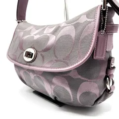 【良品】 coach コーチ シグネチャー キャンバス ターンロック ハンドバッグ アクセサリーポーチ y2k パープル レディース メンズ ユニセックス 男女兼用