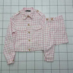 ◇ Θ ザラ ZARA ツイードチェックジャケット＆ショートパンツセット ピンク系 レディース M E  【1512020023925】