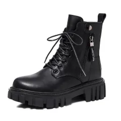 【在庫セール】[ALVEIN] ブーツ レディース 両側ジッパー ショートブーツ アンクルブーツ 厚底 レースアップ 編み上げ 履きやすい 通気性 ヒール4.5cm 防滑性