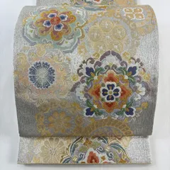 【美品】 袋帯 秀品 華文 唐織 箔 銀色 六通 正絹 【中古】