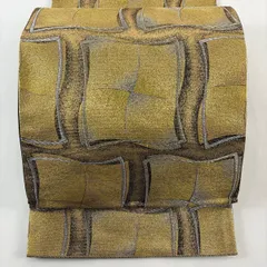 【美品】 袋帯 秀品 幾何学 唐織 金糸 金色 六通 正絹 【中古】