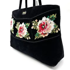 【良品】 feiler フェイラー ハンドバッグ  トートバッグ ベロア生地 ブラック 黒色　花柄 フラワー ユニセックス 男女兼用 メンズ レディース