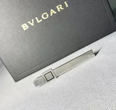 BVLGARI ブルガリ ブランドロゴ文字 スターリングシルバー&ブラックライン SV925 ネクタイピン タイピン タイバー メンズ 箱有