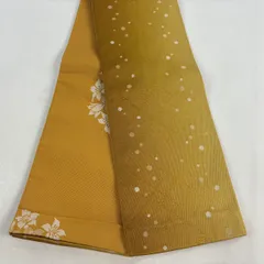 【美品】半幅帯 優品 幾何学 箔 山吹色 化繊 【中古】