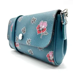 【良品】 coach コーチ 花柄 総柄 ポシェット ショルダーバッグ ポーチ レディース メンズ ユニセックス 男女兼用 ブルー 青 マルチカラー クラッチバッグ セカンドバッグ