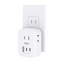 【特価セール】Addtam 電源タップ USB 【2025年更新 小さくて精巧】3個AC口 2つUSB-C&1つUSB-Aポート 海外利用可能 雷ガード付 たこあしコンセント タコ足配線 充電タップ マルチタップ PD非対応急速充電なし（プラグが折り畳み式では