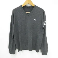 アディダス adidas ゴルフ スポーツウエア ニット セーター 長袖 Vネック 刺繍 ライン グレー 白 ホワイト O/XG  