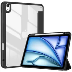 ProCase iPad Air 11インチ ケース M3 (2025) / M2 (2024) / iPad Air5 (2022) / Air4 (2020) 10.9インチ 透明 クリアカバー ペン収納 耐衝撃 三つ折り スタンド スマートカバー (ブラ