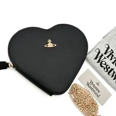未使用に近い Vivienne Westwood ヴィヴィアンウエストウッド ショルダーバッグ ハート チェーン レザー ポシェット ミニ 斜め掛け レディース ブラック