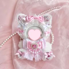 おすわりぬい服 ピンクチェックパールねこちゃん 11㎝〜15㎝ ちび