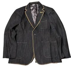 KARAKU カラク デニム テーラードジャケット XL 黒 チェーンステッチ 刺繍ロゴ 個性派デザイン メンズ レディース ユニセックス