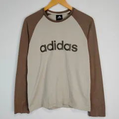 adidas アディダス 長袖 Tシャツ ロゴプリント ベージュ Sサイズ メンズ 古着 ストリート スポーツMIX　ラグラン