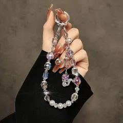 ビーズ スマホストラップ キラキラ パール ストラップ キーホルダースマホホルダー携帯ストラップバッグチャー新品未使用即日発送【まるで魔法の杖✨ 輝くオーロラ＆パールのジュエルストラップ】