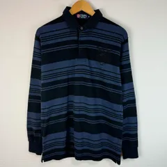 CHAPS チャップス 長袖 ポロシャツ ボーダー柄 ロゴ刺繍 ネイビー Mサイズ メンズ 古着 アメカジ ストリート