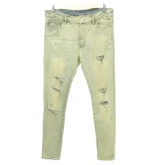 ミニマル mnml RN139488 デニム ジーンズ スリム ダメージ加工 無地 薄手 34 Lサイズ 黄色 イエロー