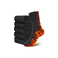 [Lavento] 靴下 メンズ ソックス 冬 【5足セット・ウール裏パイル・耐久性アップ】 防寒靴下 ウールソックス あったか 厚手 防寒 保温 消臭 360°蓄熱 伸縮性 室内 アウトドア スキー スポーツ 24-28 (ダークグレー*5) 1