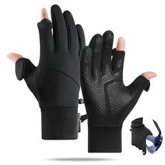 【自転車選手が愛用】防寒手袋 メンズ 秋冬 サイクリンググローブ 【裏起毛・2指出し・スマホ対応】防寒グローブ 滑り止め 撥水 紛失防止 スポーツ 自転車 バイク ランニング 登山 釣り 細かい作業 通勤 通学 3サイズ 男女兼用 (ブラック, XL) 0