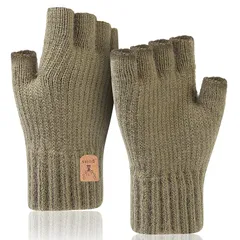 [AOY] 防寒手袋 手袋 指なし 【半指で指を自由に動き・暖かく冬を過ごし】 指なし手袋 防寒 厚手 裏起毛 肌に優しい ストレッチ性 スマホタッチ 指出し 指切り パソコン ゲーム オフィス 自転車 バイク (鹿頭ロゴ-コーヒー) 0