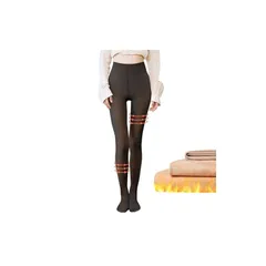 [glossave] タイツ 裏起毛タイツ 透け感 フェイクタイツ レディース タ イツ ストッキング風 厚手暖かい【美脚 美尻 伸縮性 保温】 一体式 秋冬 着圧 裏起毛 防寒 フリーサイズ 4色 (200g【0℃～15℃に適用】, 黒透け感) 1