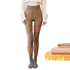 [glossave] タイツ 裏起毛タイツ 透け感 フェイクタイツ レディース タ イツ ストッキング風 厚手暖かい【美脚 美尻 伸縮性 保温】 一体式 秋冬 着圧 裏起毛 防寒 フリーサイズ 4色 (300g【-15℃～5℃に適用】, 珈琲透け感) 1