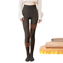 [glossave] タイツ 裏起毛タイツ 透け感 フェイクタイツ レディース タ イツ ストッキング風 厚手暖かい【美脚 美尻 伸縮性 保温】 一体式 秋冬 着圧 裏起毛 防寒 フリーサイズ 4色 (80g【10℃～25℃に適用】, 黒透け感) 0