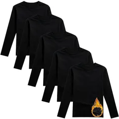 Hisitosa インナーシャツ メンズ 肌着 防寒 5枚組 長袖tシャツ メンズ 裏起毛 厚手 ティーシャツ 無地 クルーネック 下着 暖かい 柔らかい 秋冬 (JP, アルファベット, L, 5枚組-ブラック) 1