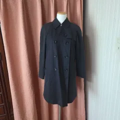 バーバリー ネイビー ダブルボタン トレンチ ウールコート 38