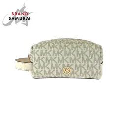 美品 Michael Kors マイケルコース JET SET MKシグネチャー ベージュ アイボリー PVC 35F4GTFN1B ポーチ メイクポーチ レディース 506531【中古】