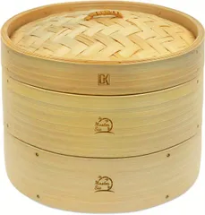 【調理研究家監修】竹製 蒸し器 2段 本体＋蓋＋専用紙50枚付 直径21cm ステンレス補強 業務用にも 家庭用にも 蒸籠 蒸し料理