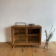 アンティーク 古家具 木製 ガラス戸 キャビネット 収納棚 食器棚 ローボード y471