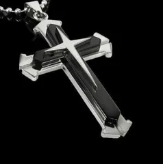 【N018】ネックレス　メンズ　ブラック　黒　クロス　十字架　アクセサリー