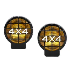 [gu.te-nam.net]4x4 ガード付き ハロゲン フォグランプ 丸型 55W 12V / 24V 対応 レンズ 2個セット / オフロード 4WD 補助灯 バンパー ライト (イエローライト)