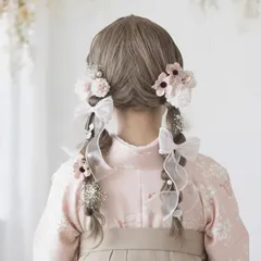 【coquelicot】アネモネ 髪飾り リボン サクラピンク／ 成人式 卒業式 七五三 ツインテール コクリコ髪飾り