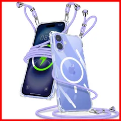 ケース 用の iPhone 16 クリア ショルダー マグセーフ対応 アイフォン16 カバー 肩掛け 斜めかけ 縄掛けケース 透明 TPU 携帯ケース 紐付き 織りストラップ付き 長さ調整可能 取り外し可能 落下防止 紛失防止 ワイヤレス充電対応(パープル)