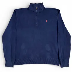 【90s】Polo by Ralph Lauren ハーフジップ コットンニット ネイビー Size XL